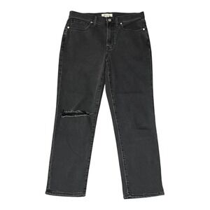 Madewell Girljean in Adolpha Black Wash Denim Ripped Knee Womens‎ Size 27 NG367